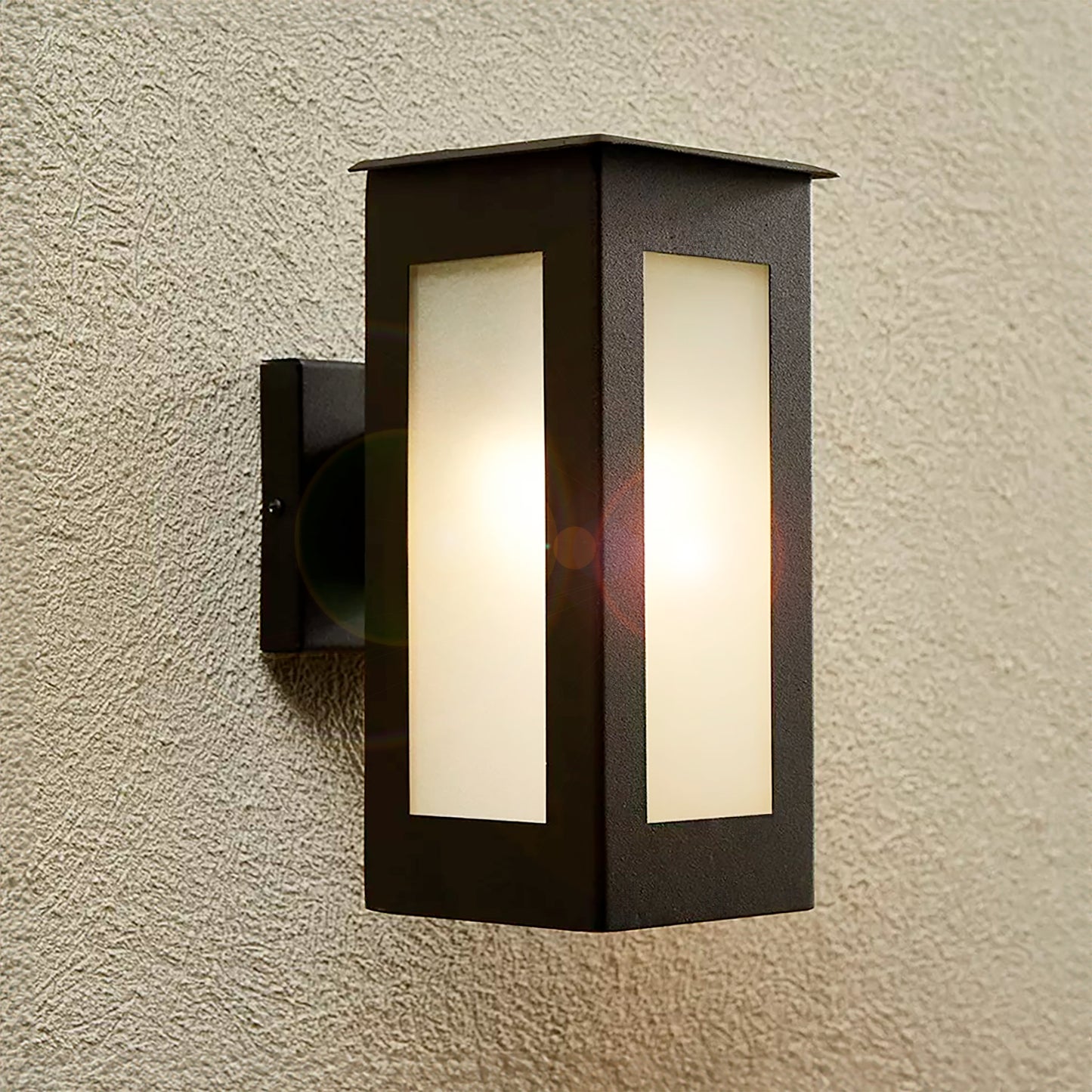 Modern Farmhouse Frosted Glass Wall Sconce - Metal Outdoor Wall Light Lantern For Porch Patio Yard, Front Door Lamp - Garden Led Waterproof