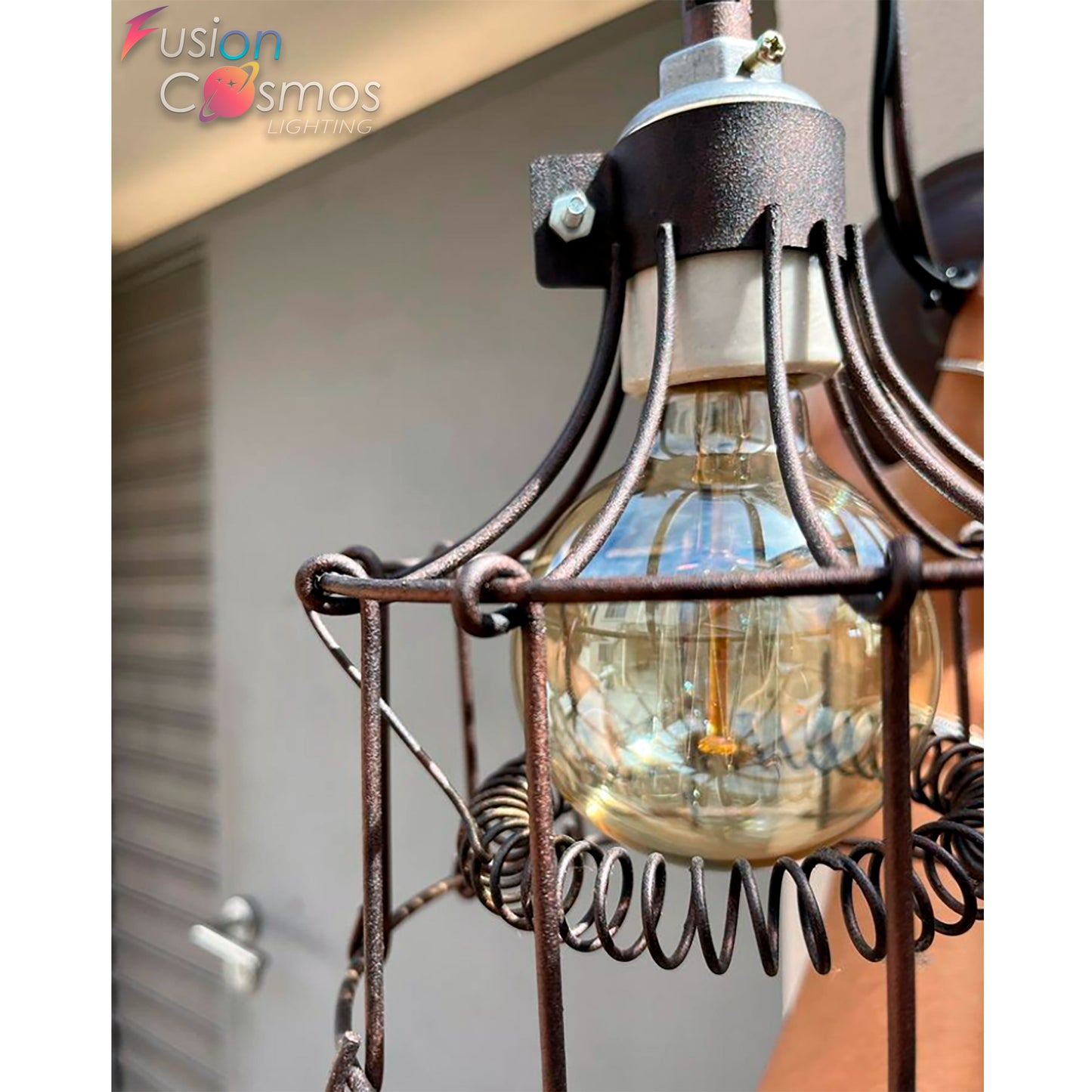 Vintage Wire Cage Wall Light Rust Color - Rustic Farmhouse Artisan Antique Design - Iron Indoor Sconce Lamp Barn Home Living Edison E26/E27