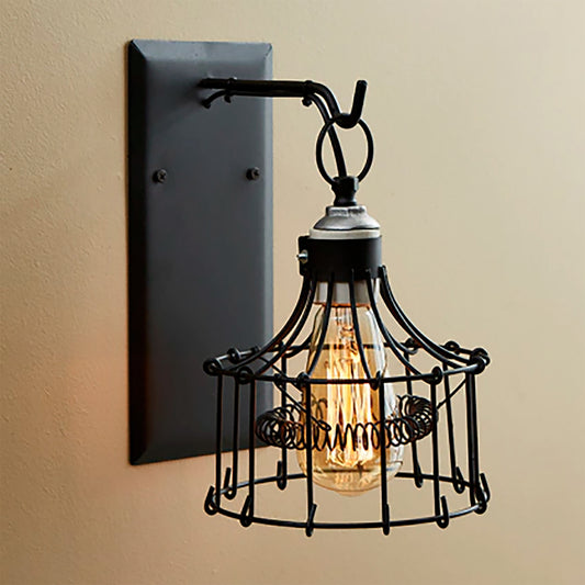 Antique Handmade Wire Cage Wall Light Rust Color - Rustic Farmhouse Vintage Design - Iron Indoor Industrial Lighting Sconce Lamp Barn Living