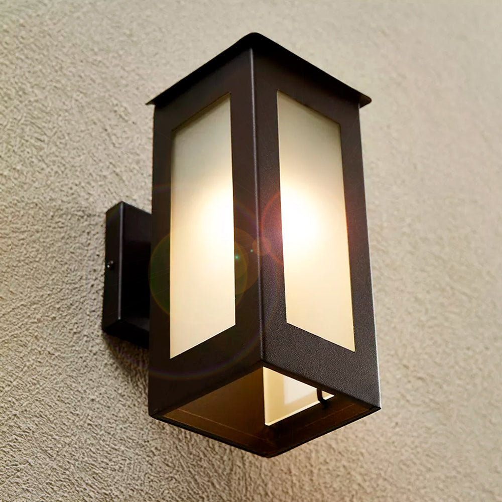 Modern Farmhouse Frosted Glass Wall Sconce - Metal Outdoor Wall Light Lantern For Porch Patio Yard, Front Door Lamp - Garden Led Waterproof