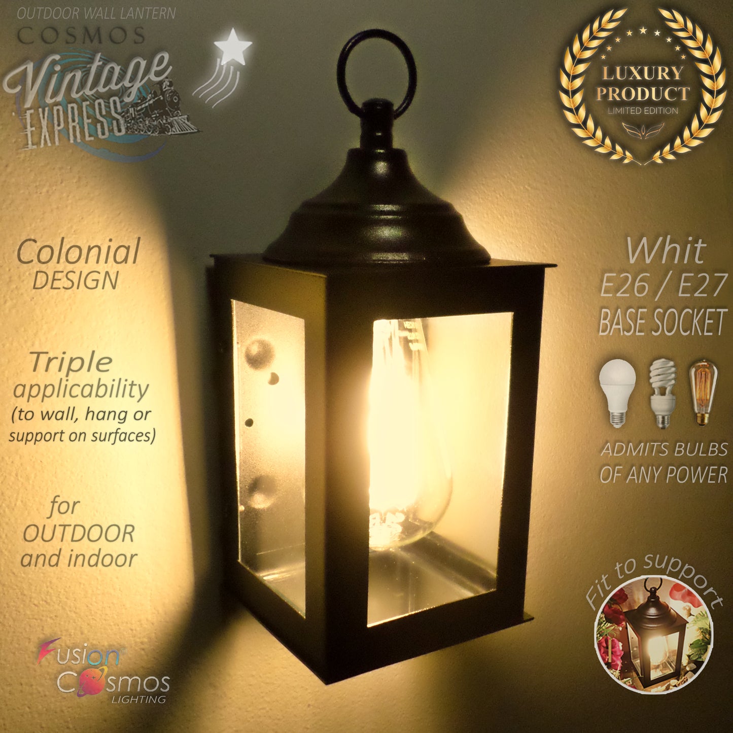 Vintage Lantern Wall Sconce Farmhouse Style Outdoor & Indoor - Iron Colonial Antique Design Lighting Patio Garden suitable Led Light Fixture