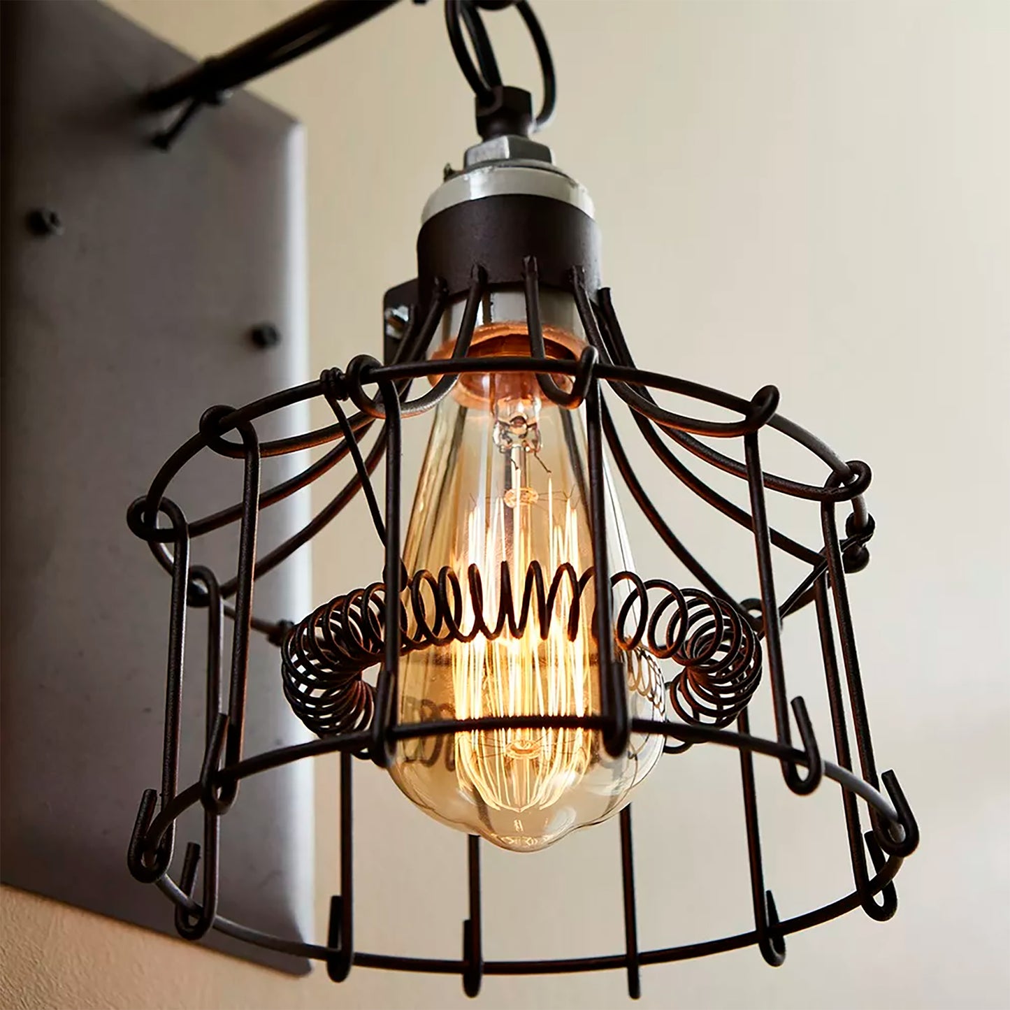 Antique Handmade Wire Cage Wall Light Rust Color - Rustic Farmhouse Vintage Design - Iron Indoor Industrial Lighting Sconce Lamp Barn Living