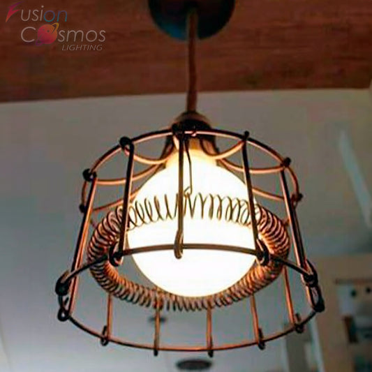 Antique Wire Cage Industrial Pendant Light Vintage - Rust Color Ceiling Lamp Adjustable Height - Country & Farmhouse Barn Hanging Lighting