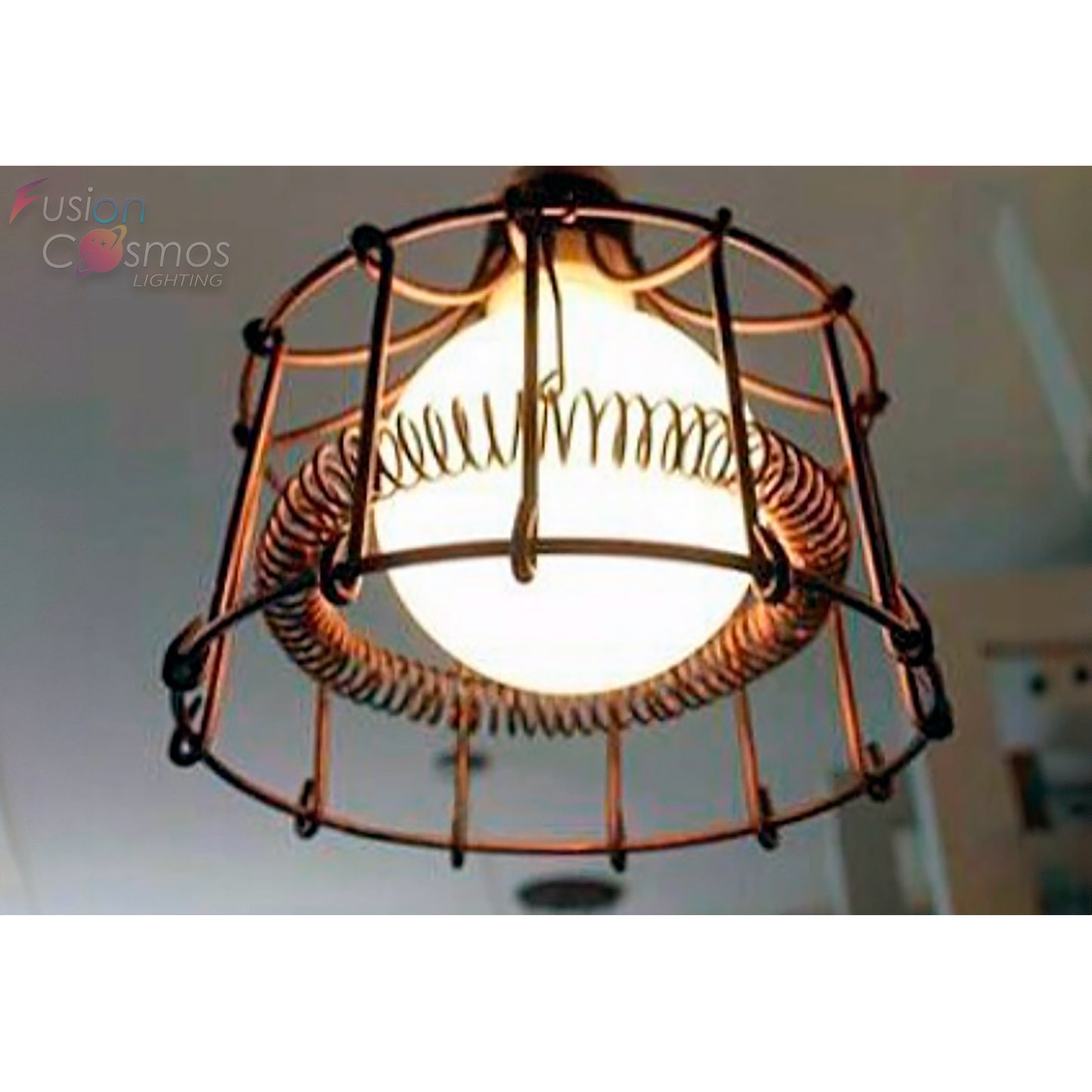 Antique Wire Cage Industrial Semi Flush Ceiling Light Vintage - Rust Color Pendant Lamp Metal - Country & Farmhouse Hanging Edison Lighting