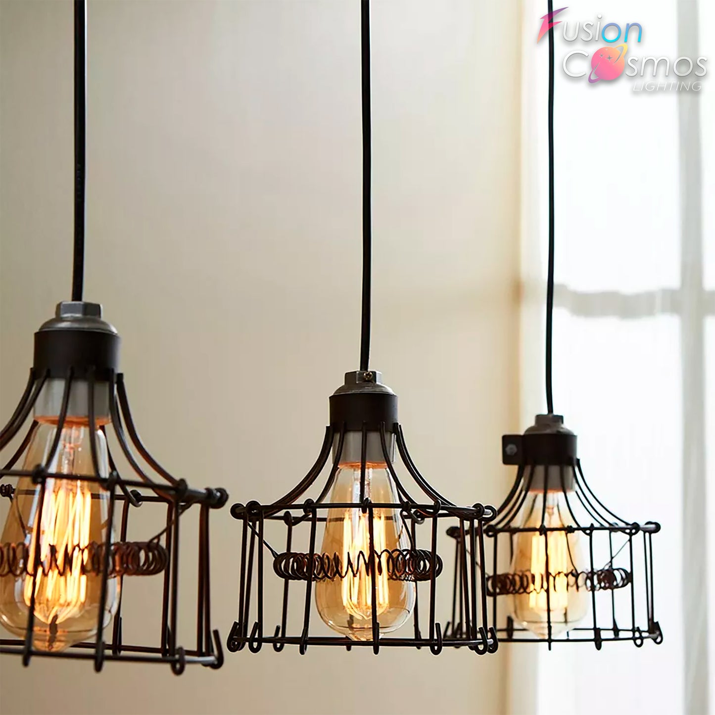 Antique Wire Cage Industrial Pendant Light Vintage - Rust Color Ceiling Lamp Adjustable Height - Country & Farmhouse Barn Hanging Lighting