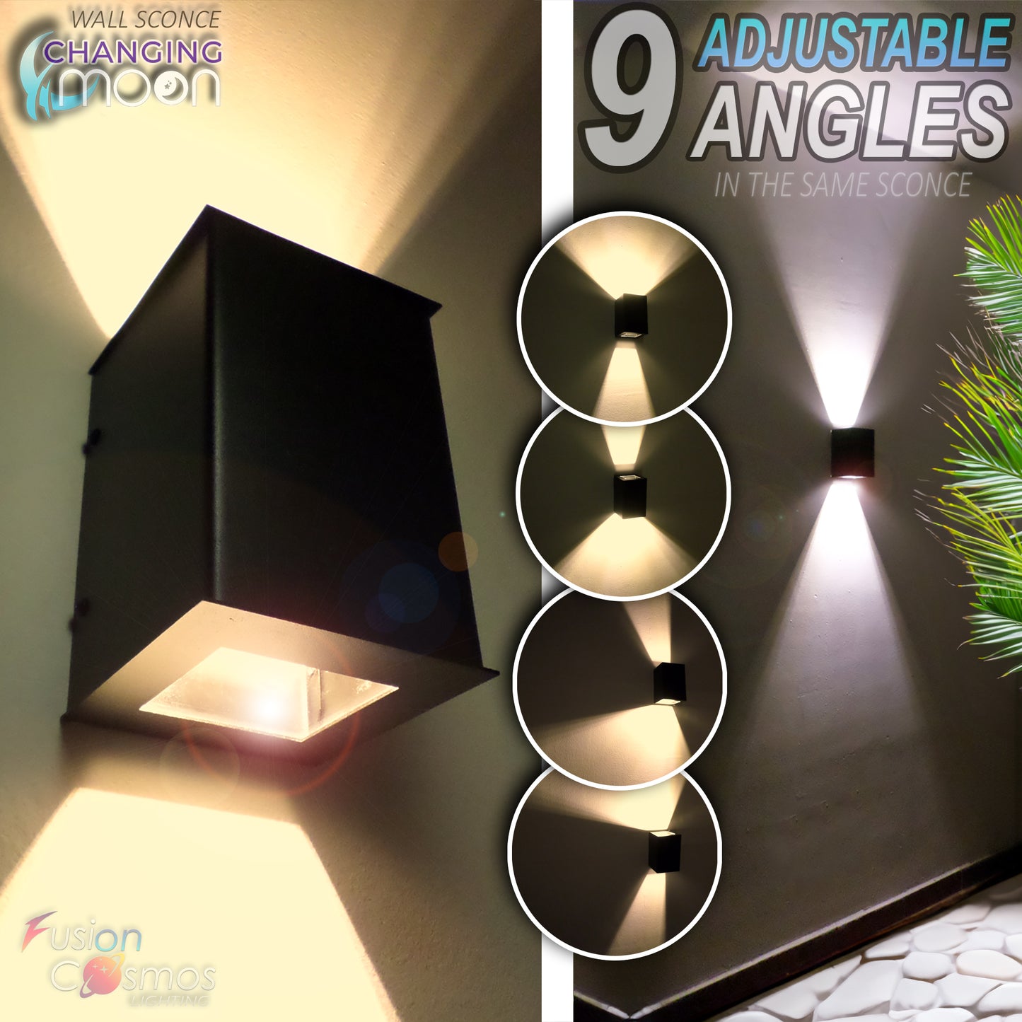 Adjustable 9 Angular Positios Sconce Outdoor/indoor Light Beam Wall Lamp Up/down- Garden Patio Exterior Lighting Unique Contemporary For Led