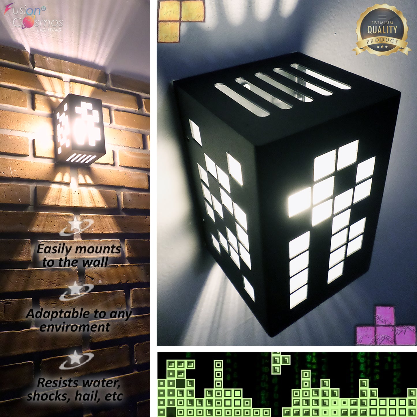 TETRIS Outdoor Wall Sconce PIXEL Design With 9 Adjustable Effects Modern Waterproof Light Fixture - Garden Spotlight Patio Lighting Apt Led